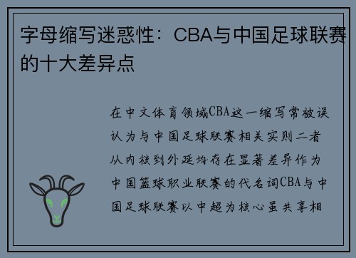 字母缩写迷惑性：CBA与中国足球联赛的十大差异点