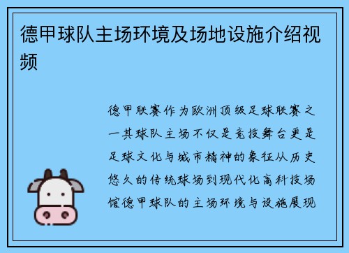 德甲球队主场环境及场地设施介绍视频