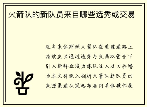 火箭队的新队员来自哪些选秀或交易